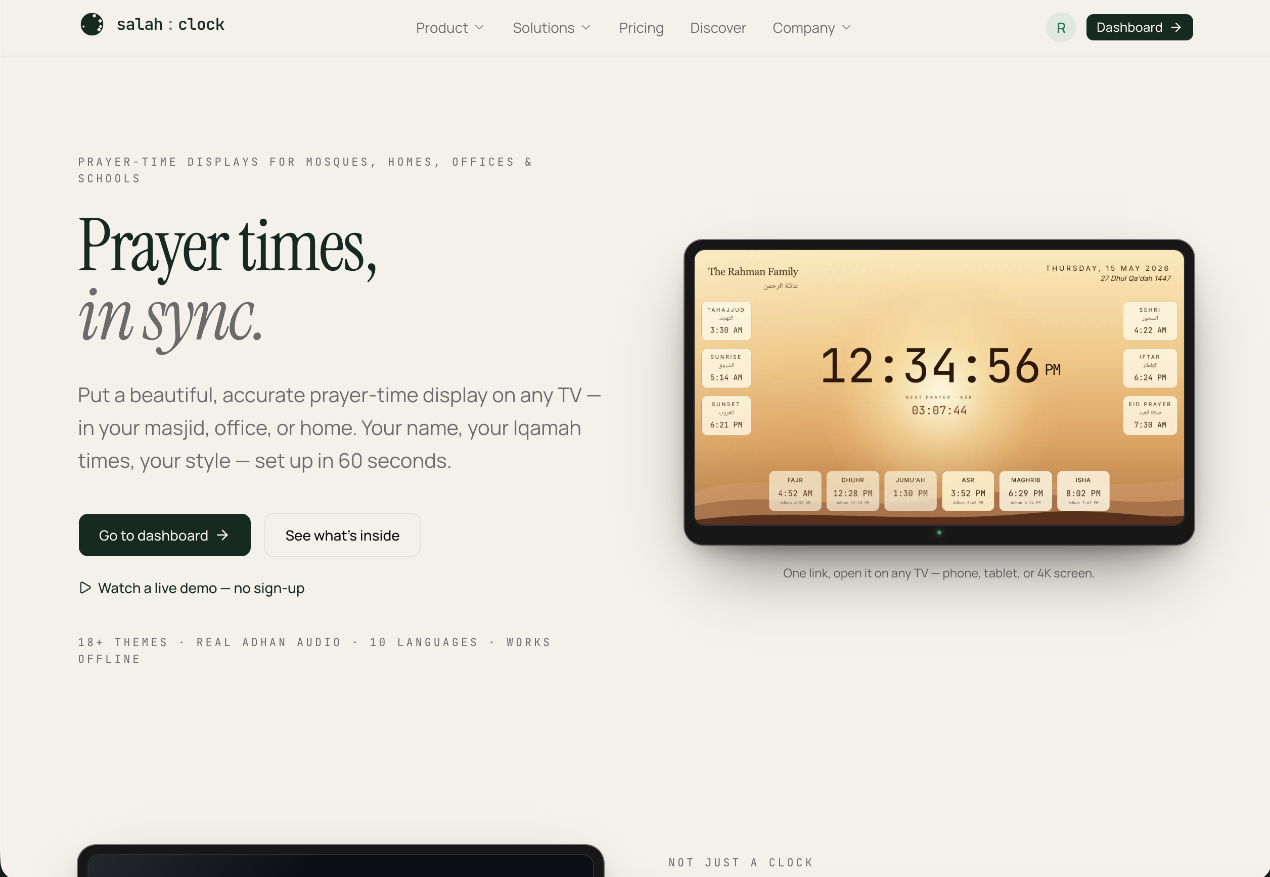 SalahClock - A prayer-time SaaS that runs on any screen