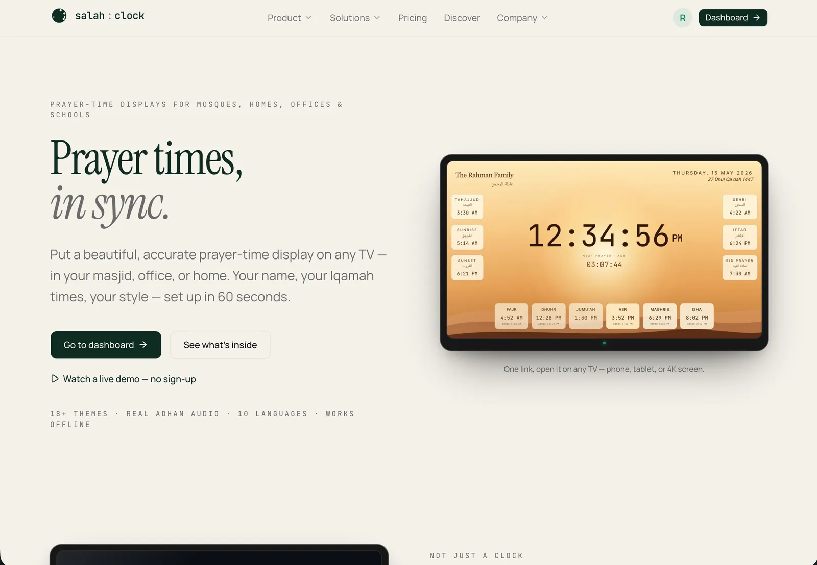 SalahClock - A prayer-time SaaS that runs on any screen