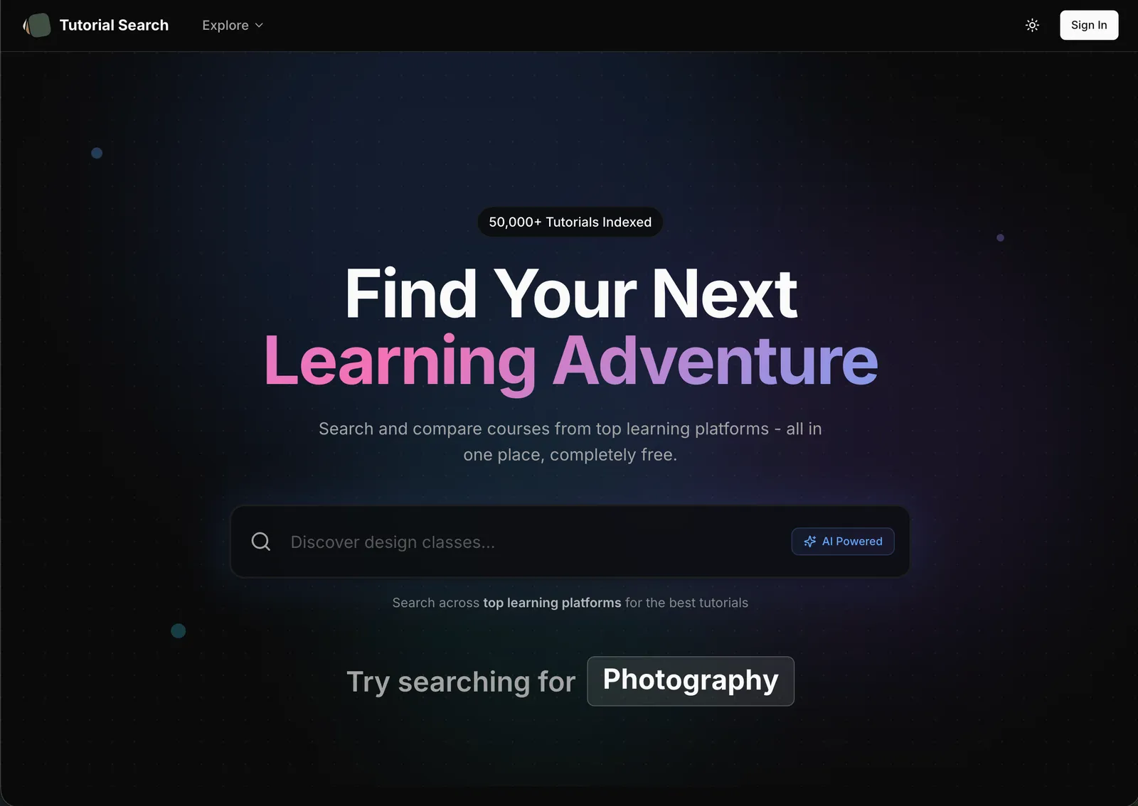 TutorialSearch - An AI search engine over 50,000+ tutorials